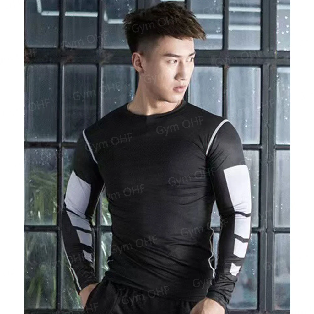 Men Long Sleeve Rashguard Compression T-Shirt Elastic Running Fitness Tee Tops Tight Man Sports Training Superhero Sportswear