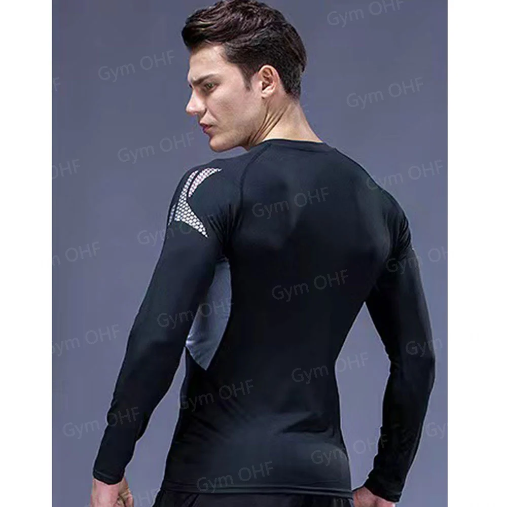Men Long Sleeve Rashguard Compression T-Shirt Elastic Running Fitness Tee Tops Tight Man Sports Training Superhero Sportswear
