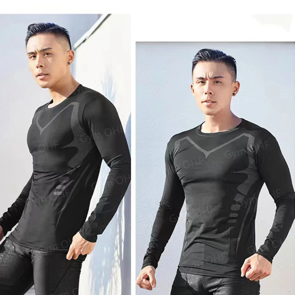 Men Long Sleeve Rashguard Compression T-Shirt Elastic Running Fitness Tee Tops Tight Man Sports Training Superhero Sportswear