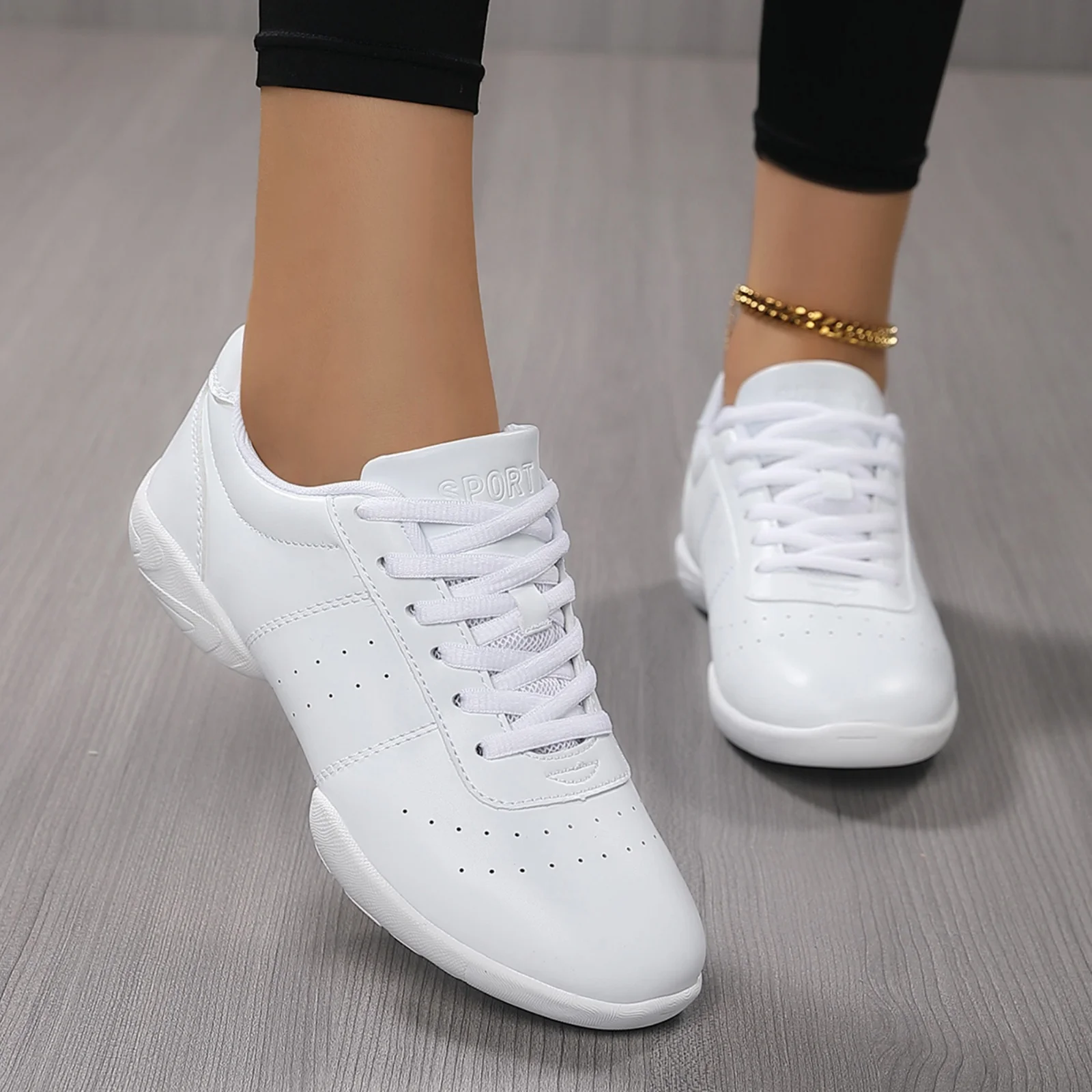 Cheerleading Shoes Women Girls Kids Youth White Black Cheer Shoes Dance Sneakers Lightweight Aerobics Sports Footwear 610