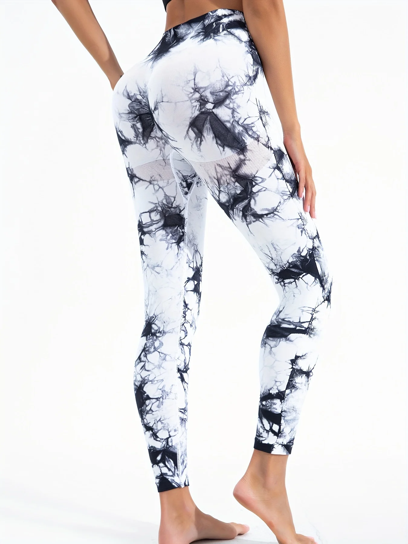 Women Tie Dye High Waist Yoga Leggings, Seamless Ribbed Workout Pants, Quick Dry Compression Gym Fitness Tights