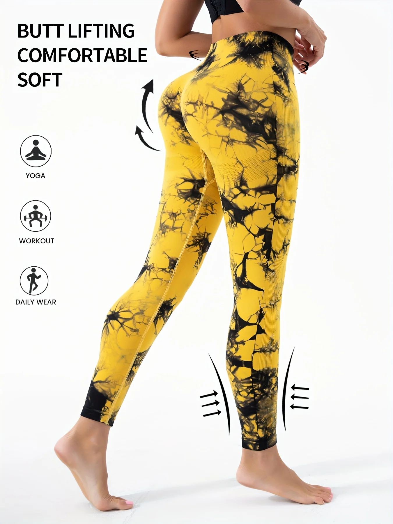 Women Tie Dye High Waist Yoga Leggings, Seamless Ribbed Workout Pants, Quick Dry Compression Gym Fitness Tights