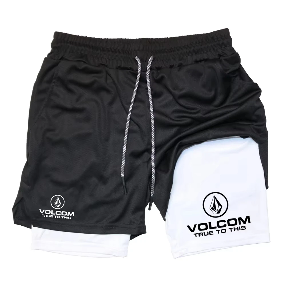 VOLCOM - Men's 2-in-1 Printed Shorts, suitable for sports, running, jogging, fitness, and comprehensive training, featuring comp