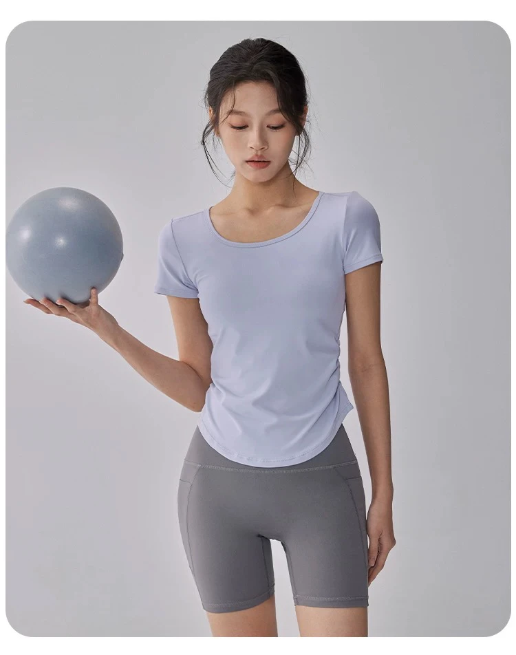 New Summer Cool Sunscreen Sports Top for Women's Mesh Breathable Quick-drying Yoga Suit Short-sleeved Slimming Fitness Suit