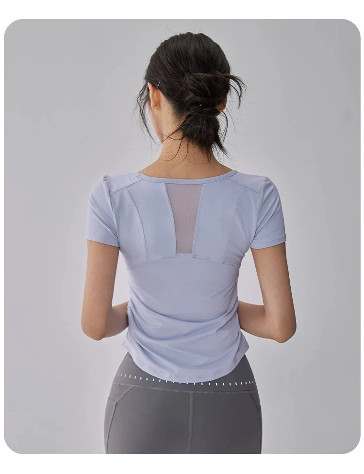New Summer Cool Sunscreen Sports Top for Women's Mesh Breathable Quick-drying Yoga Suit Short-sleeved Slimming Fitness Suit