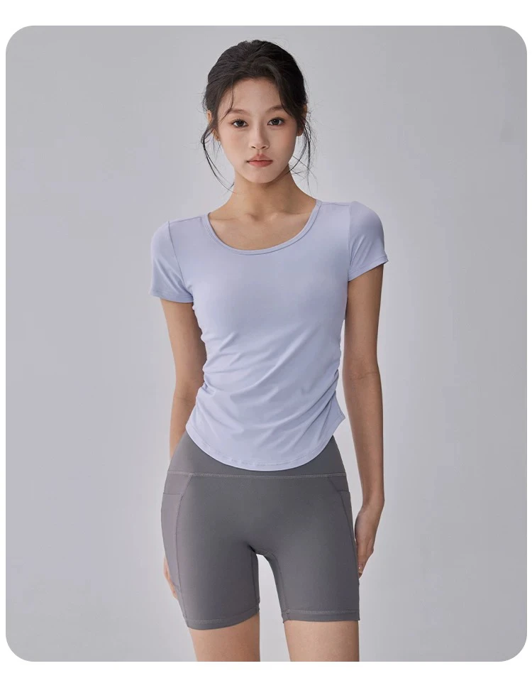 New Summer Cool Sunscreen Sports Top for Women's Mesh Breathable Quick-drying Yoga Suit Short-sleeved Slimming Fitness Suit