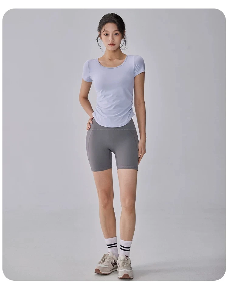 New Summer Cool Sunscreen Sports Top for Women's Mesh Breathable Quick-drying Yoga Suit Short-sleeved Slimming Fitness Suit