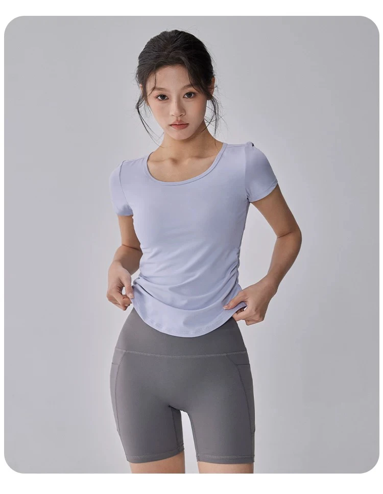 New Summer Cool Sunscreen Sports Top for Women's Mesh Breathable Quick-drying Yoga Suit Short-sleeved Slimming Fitness Suit