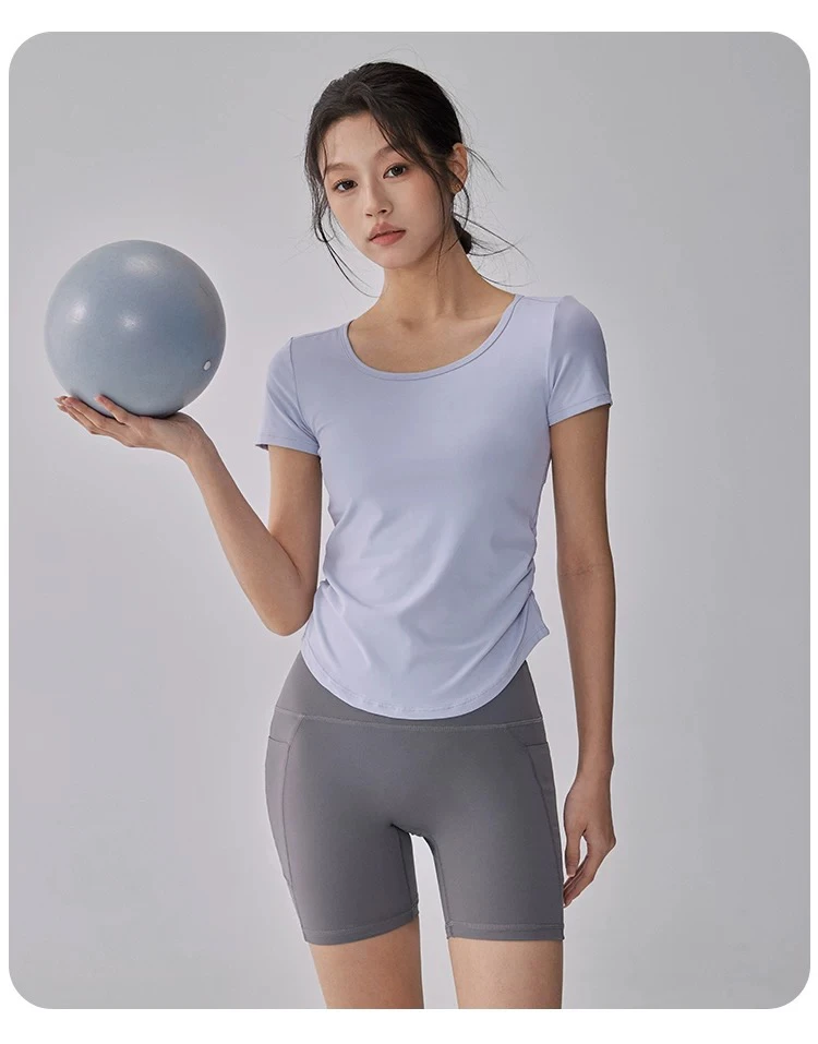 New Summer Cool Sunscreen Sports Top for Women's Mesh Breathable Quick-drying Yoga Suit Short-sleeved Slimming Fitness Suit