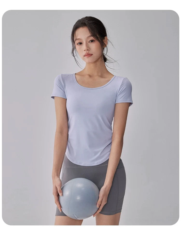 New Summer Cool Sunscreen Sports Top for Women's Mesh Breathable Quick-drying Yoga Suit Short-sleeved Slimming Fitness Suit