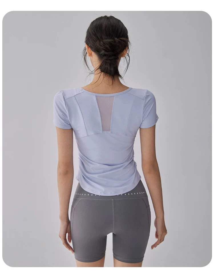 New Summer Cool Sunscreen Sports Top for Women's Mesh Breathable Quick-drying Yoga Suit Short-sleeved Slimming Fitness Suit