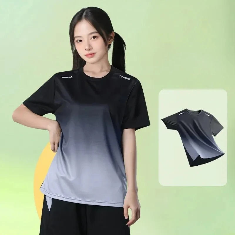 Bodybuilding Women's Quick-Dry Summer Thin Short Sleeve T-Shirt Loose Fit Athletic Top for Gym Hiking Running Training