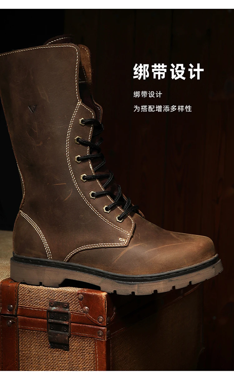 KOWM Cowhide Hiking Shoes Men Waterproof Motorcycle Tactical Shoes Hunting Boot Desert Combat Snow Boots Trekking Travel Sneaker