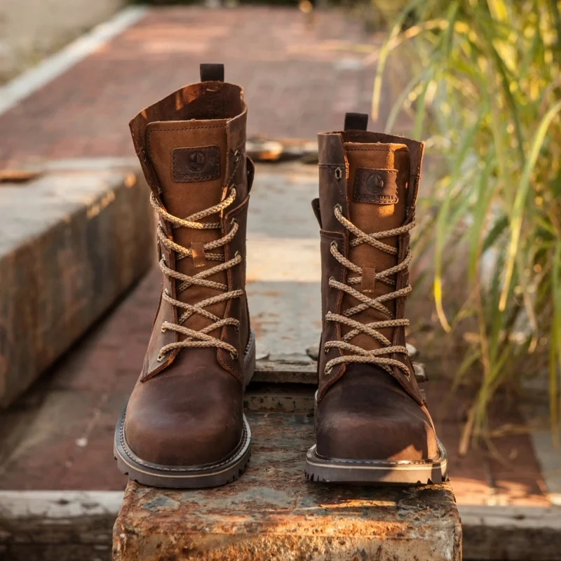 KOWM Cowhide Hiking Shoes Men Waterproof Motorcycle Tactical Shoes Hunting Boot Desert Combat Snow Boots Trekking Travel Sneaker