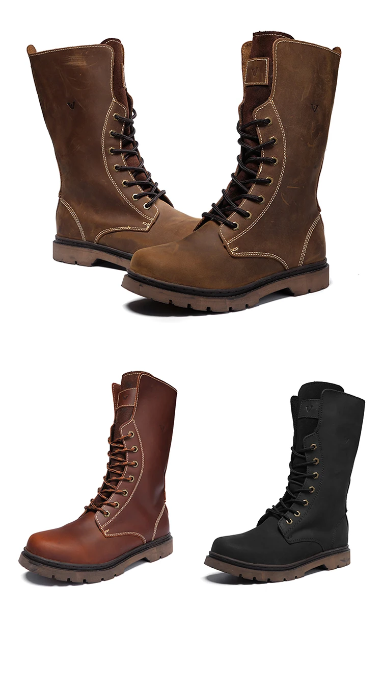 KOWM Cowhide Hiking Shoes Men Waterproof Motorcycle Tactical Shoes Hunting Boot Desert Combat Snow Boots Trekking Travel Sneaker