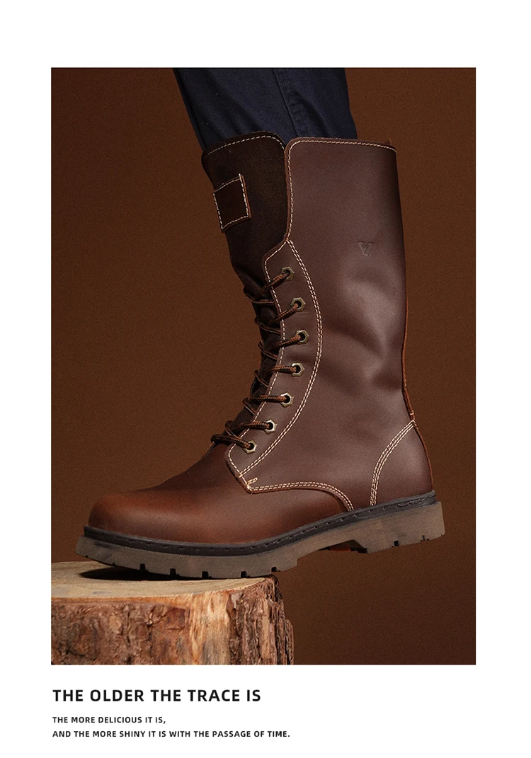 KOWM Cowhide Hiking Shoes Men Waterproof Motorcycle Tactical Shoes Hunting Boot Desert Combat Snow Boots Trekking Travel Sneaker