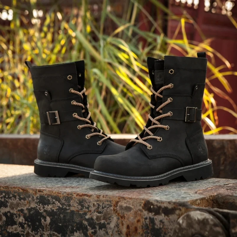 KOWM Cowhide Hiking Shoes Men Waterproof Motorcycle Tactical Shoes Hunting Boot Desert Combat Snow Boots Trekking Travel Sneaker