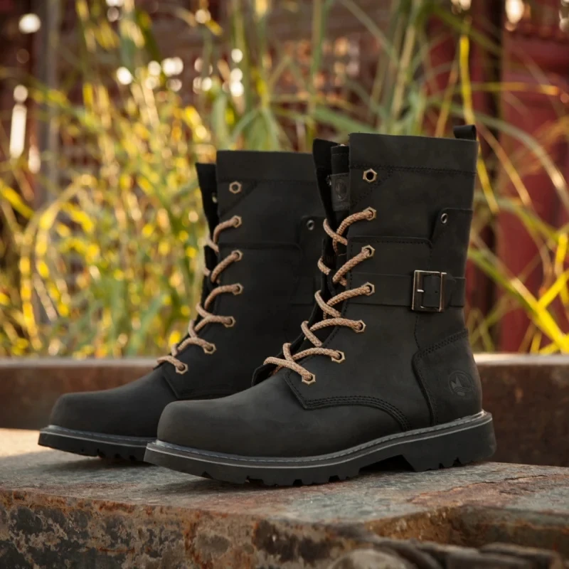 KOWM Cowhide Hiking Shoes Men Waterproof Motorcycle Tactical Shoes Hunting Boot Desert Combat Snow Boots Trekking Travel Sneaker