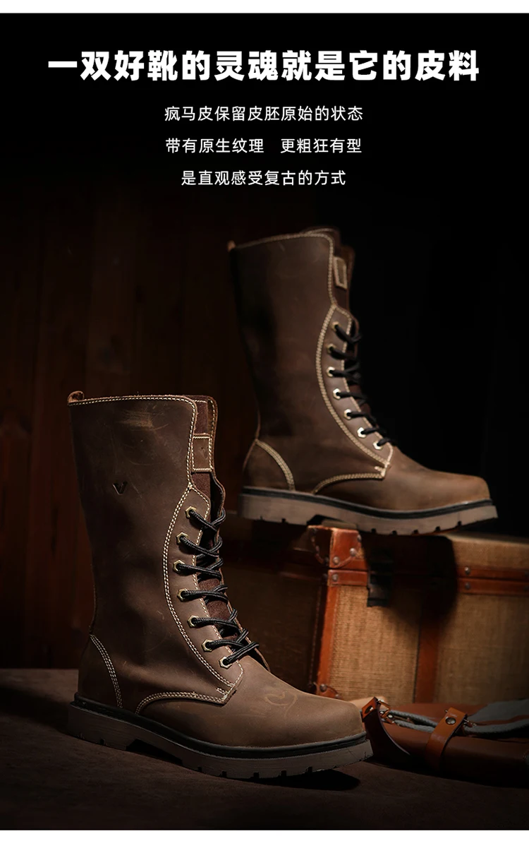 KOWM Cowhide Hiking Shoes Men Waterproof Motorcycle Tactical Shoes Hunting Boot Desert Combat Snow Boots Trekking Travel Sneaker