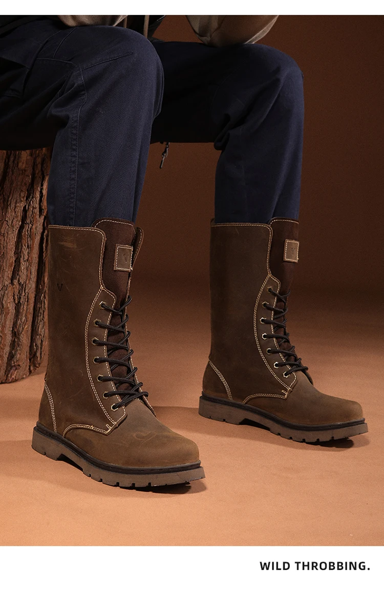KOWM Cowhide Hiking Shoes Men Waterproof Motorcycle Tactical Shoes Hunting Boot Desert Combat Snow Boots Trekking Travel Sneaker