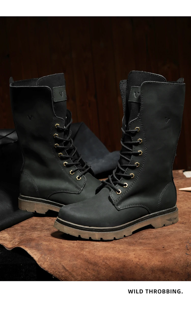 KOWM Cowhide Hiking Shoes Men Waterproof Motorcycle Tactical Shoes Hunting Boot Desert Combat Snow Boots Trekking Travel Sneaker