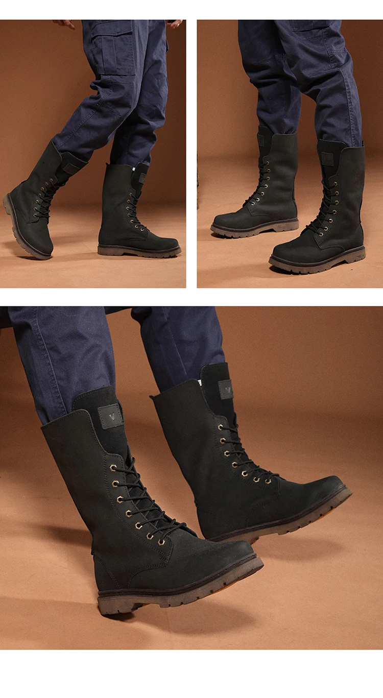 KOWM Cowhide Hiking Shoes Men Waterproof Motorcycle Tactical Shoes Hunting Boot Desert Combat Snow Boots Trekking Travel Sneaker