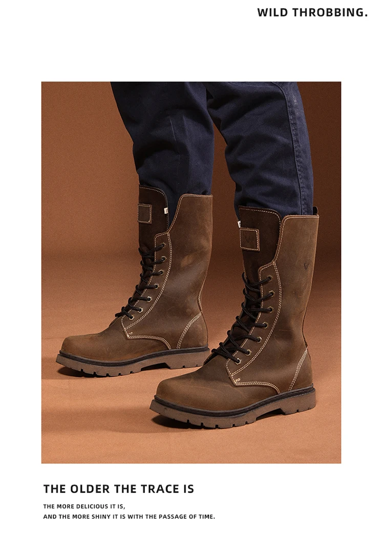 KOWM Cowhide Hiking Shoes Men Waterproof Motorcycle Tactical Shoes Hunting Boot Desert Combat Snow Boots Trekking Travel Sneaker