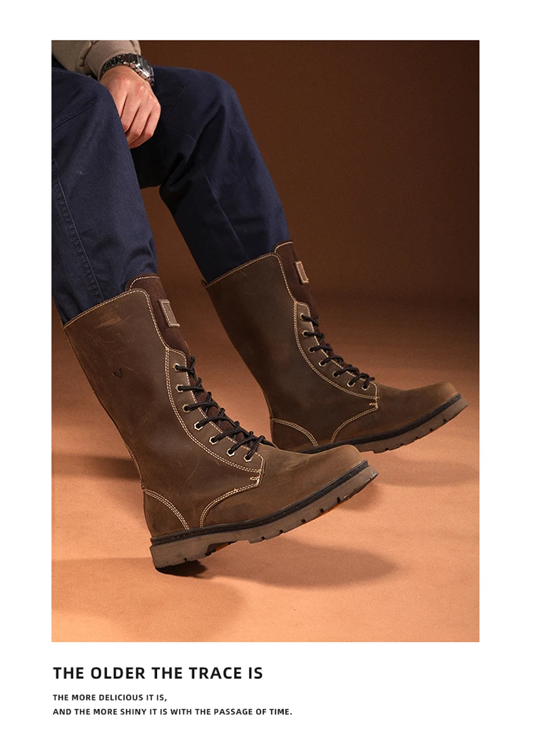 KOWM Cowhide Hiking Shoes Men Waterproof Motorcycle Tactical Shoes Hunting Boot Desert Combat Snow Boots Trekking Travel Sneaker