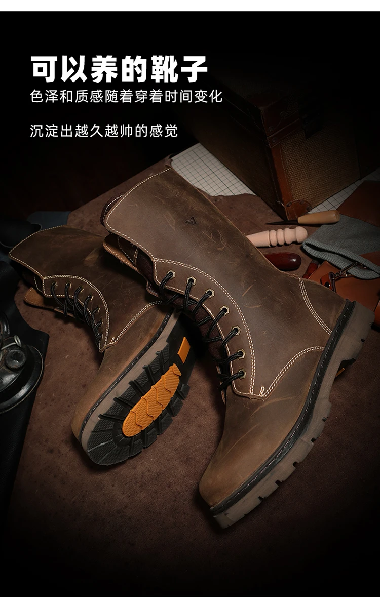 KOWM Cowhide Hiking Shoes Men Waterproof Motorcycle Tactical Shoes Hunting Boot Desert Combat Snow Boots Trekking Travel Sneaker