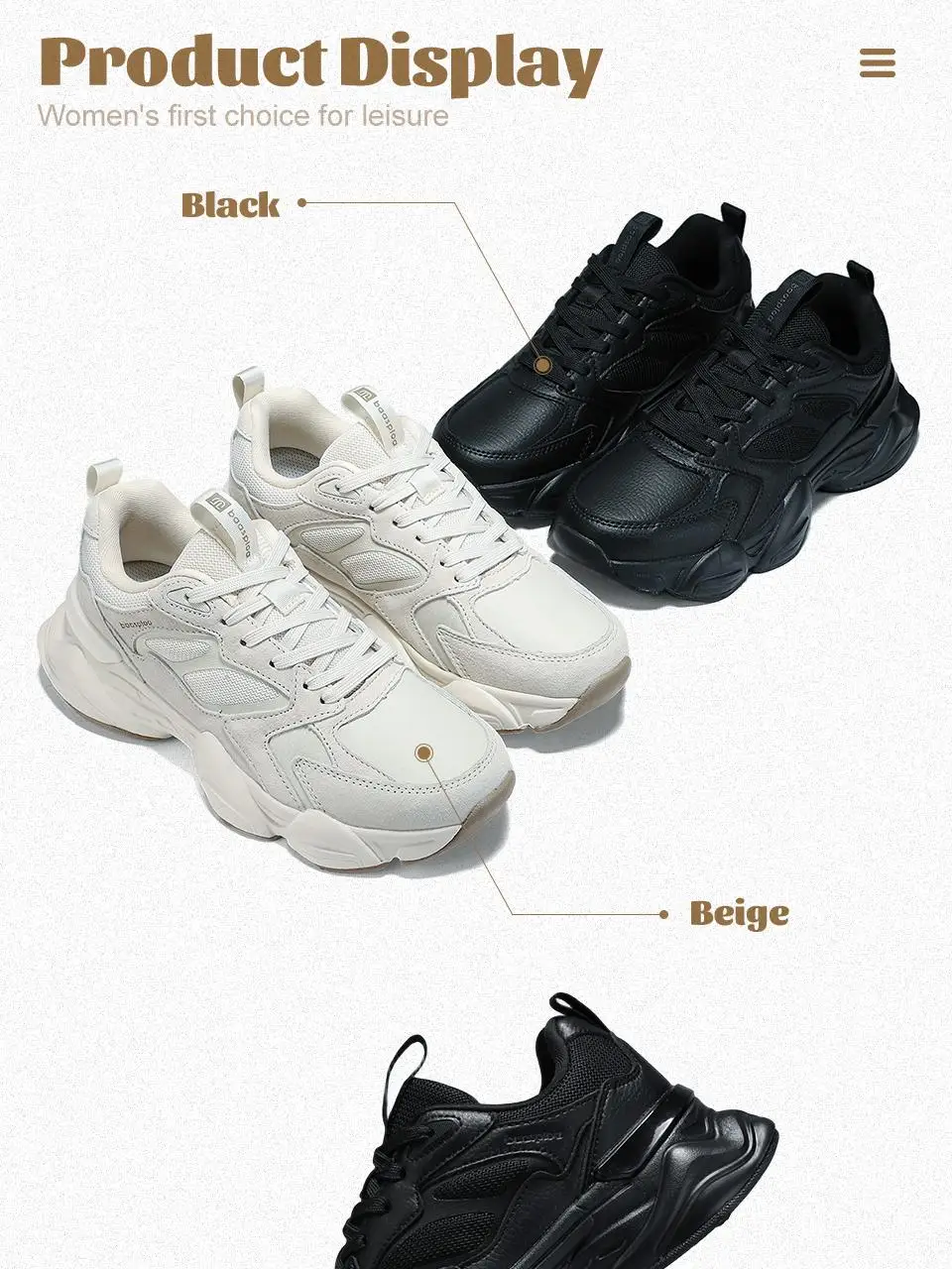 Baasploa Women Walking Sneakers Winter Comfort Leather Casual Shoes Female Fashion Solid Color Height Increase Sport Shoes