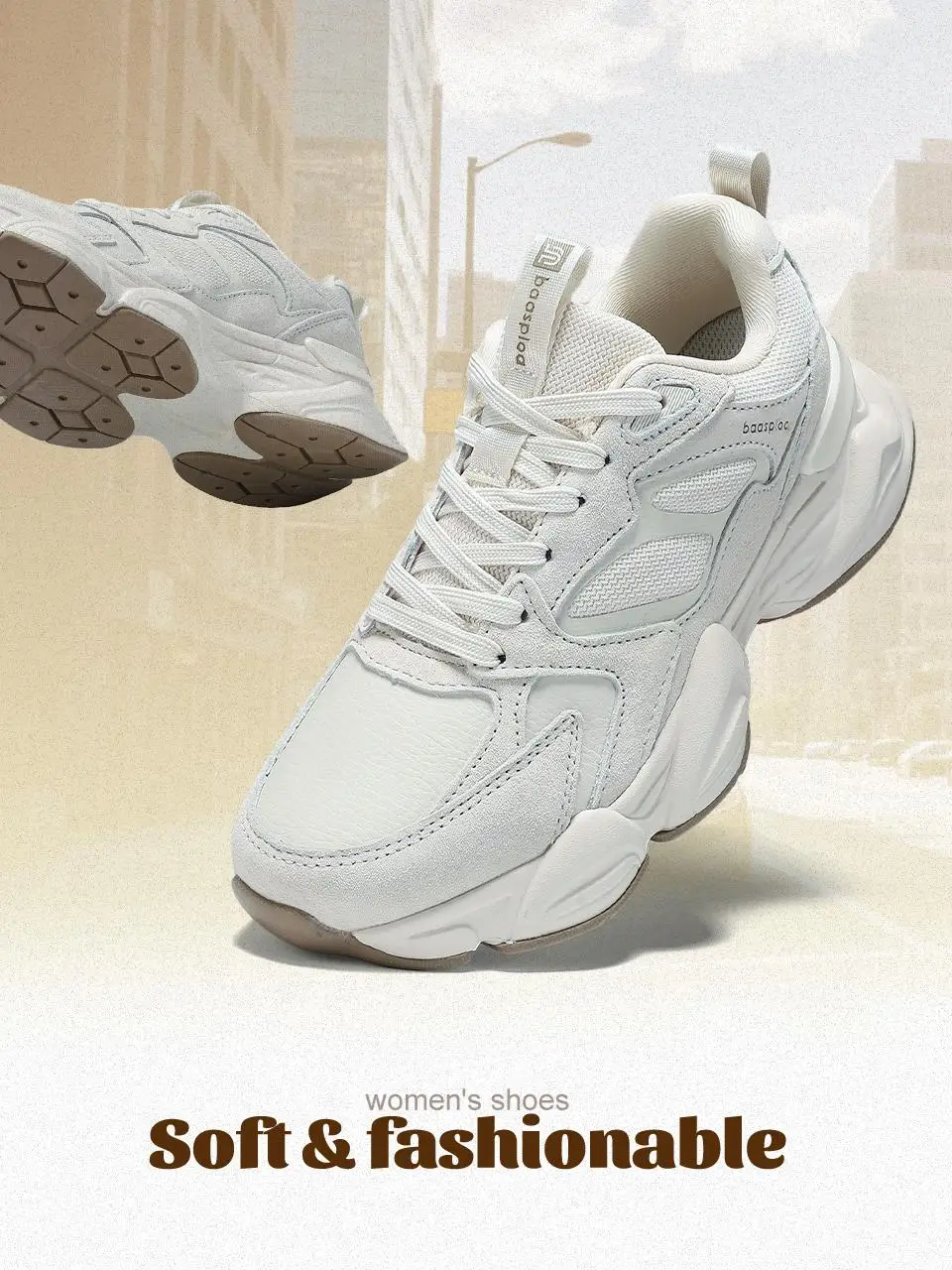Baasploa Women Walking Sneakers Winter Comfort Leather Casual Shoes Female Fashion Solid Color Height Increase Sport Shoes