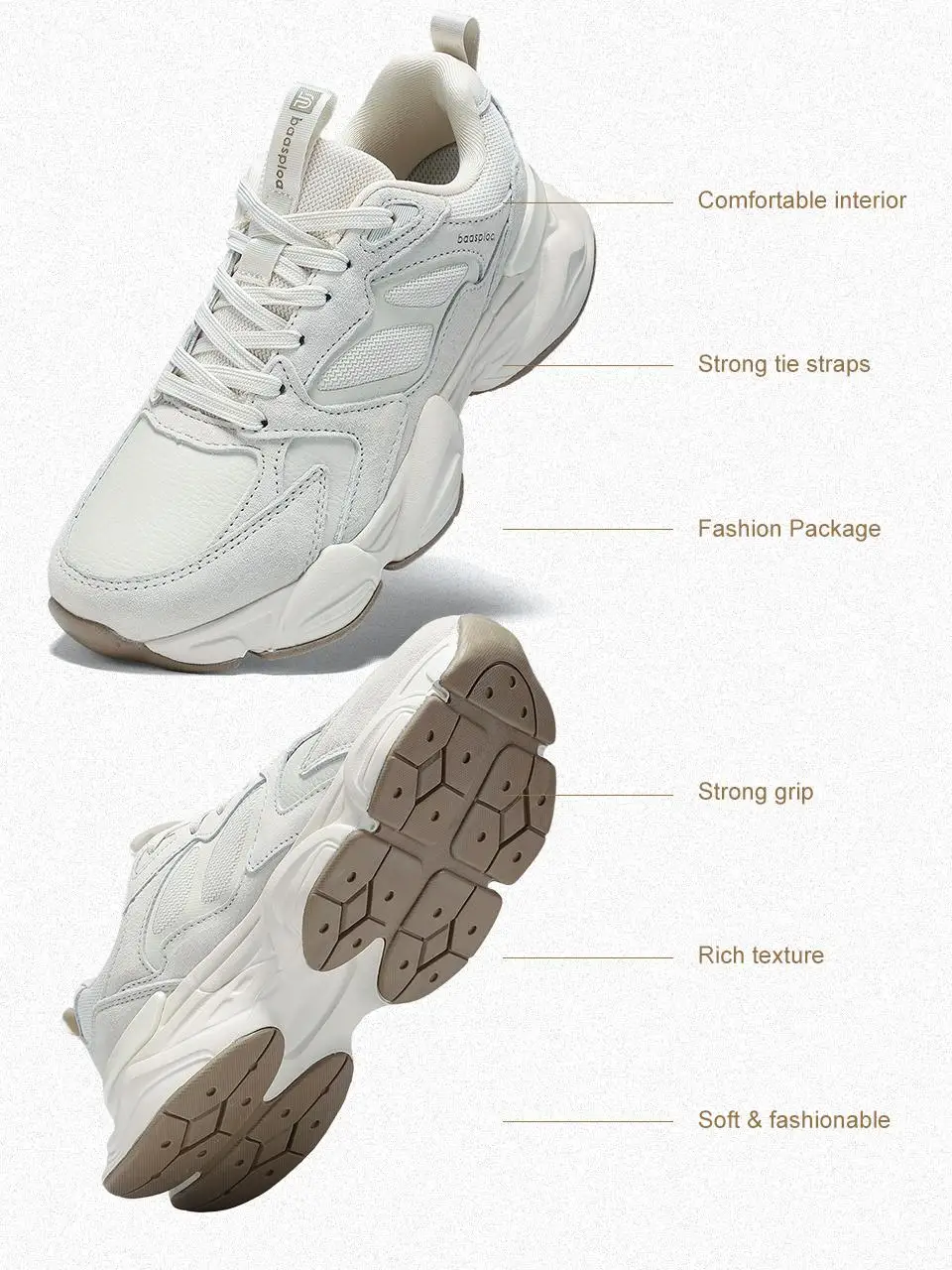 Baasploa Women Walking Sneakers Winter Comfort Leather Casual Shoes Female Fashion Solid Color Height Increase Sport Shoes