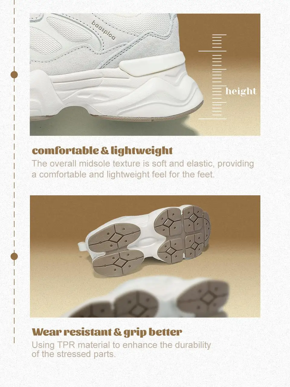 Baasploa Women Walking Sneakers Winter Comfort Leather Casual Shoes Female Fashion Solid Color Height Increase Sport Shoes