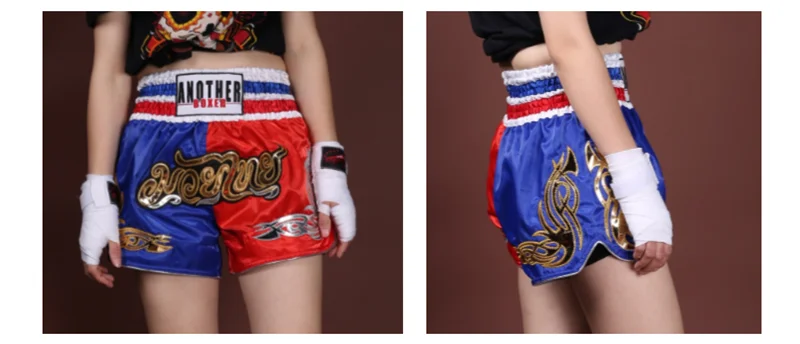 Muay Thai Pants Embroidery Boxing Shorts Women Men Satin Fight Kickboxing Training Trunks Kids Boy Girl Martial Arts MMA Clothes