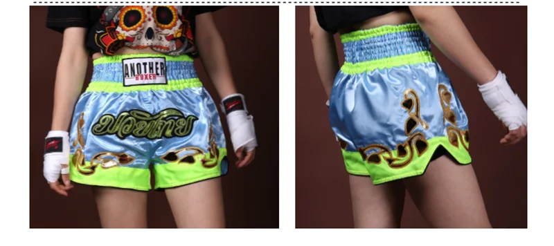 Muay Thai Pants Embroidery Boxing Shorts Women Men Satin Fight Kickboxing Training Trunks Kids Boy Girl Martial Arts MMA Clothes