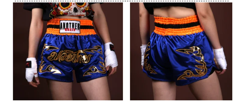 Muay Thai Pants Embroidery Boxing Shorts Women Men Satin Fight Kickboxing Training Trunks Kids Boy Girl Martial Arts MMA Clothes