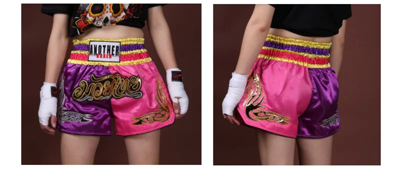 Muay Thai Pants Embroidery Boxing Shorts Women Men Satin Fight Kickboxing Training Trunks Kids Boy Girl Martial Arts MMA Clothes
