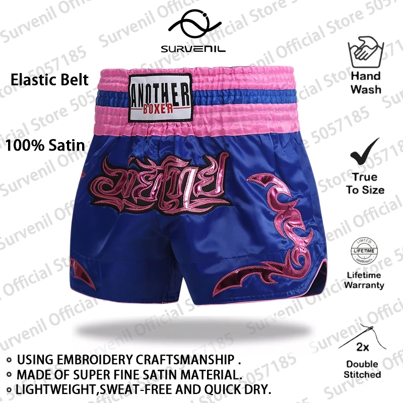 Muay Thai Pants Embroidery Boxing Shorts Women Men Satin Fight Kickboxing Training Trunks Kids Boy Girl Martial Arts MMA Clothes