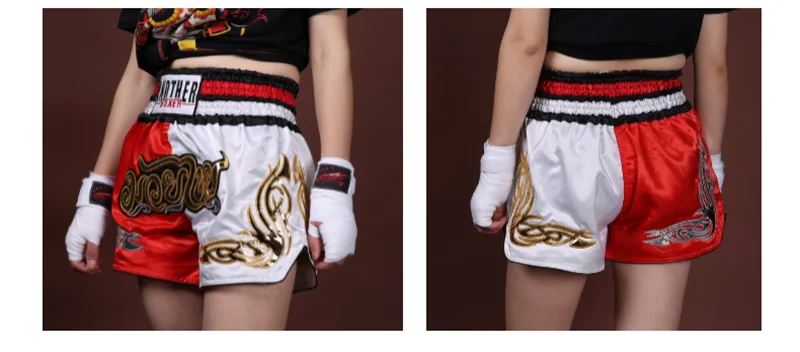 Muay Thai Pants Embroidery Boxing Shorts Women Men Satin Fight Kickboxing Training Trunks Kids Boy Girl Martial Arts MMA Clothes