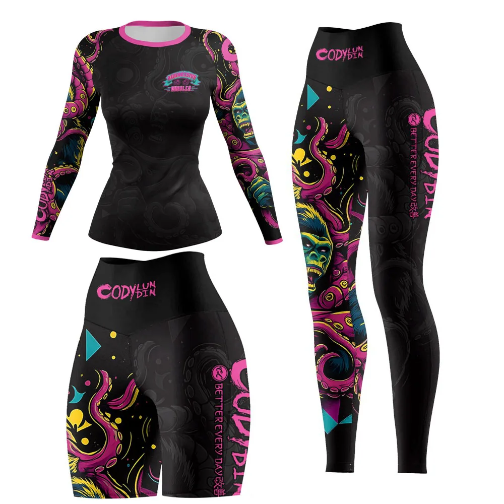 Cody Lundin Jiu Jitsu Rashguard MMA T-shirt +Pant Women 4PCS/Set Gym Running Grappling Bjj Boxing Sport Muay Thai Shorts Jerseys