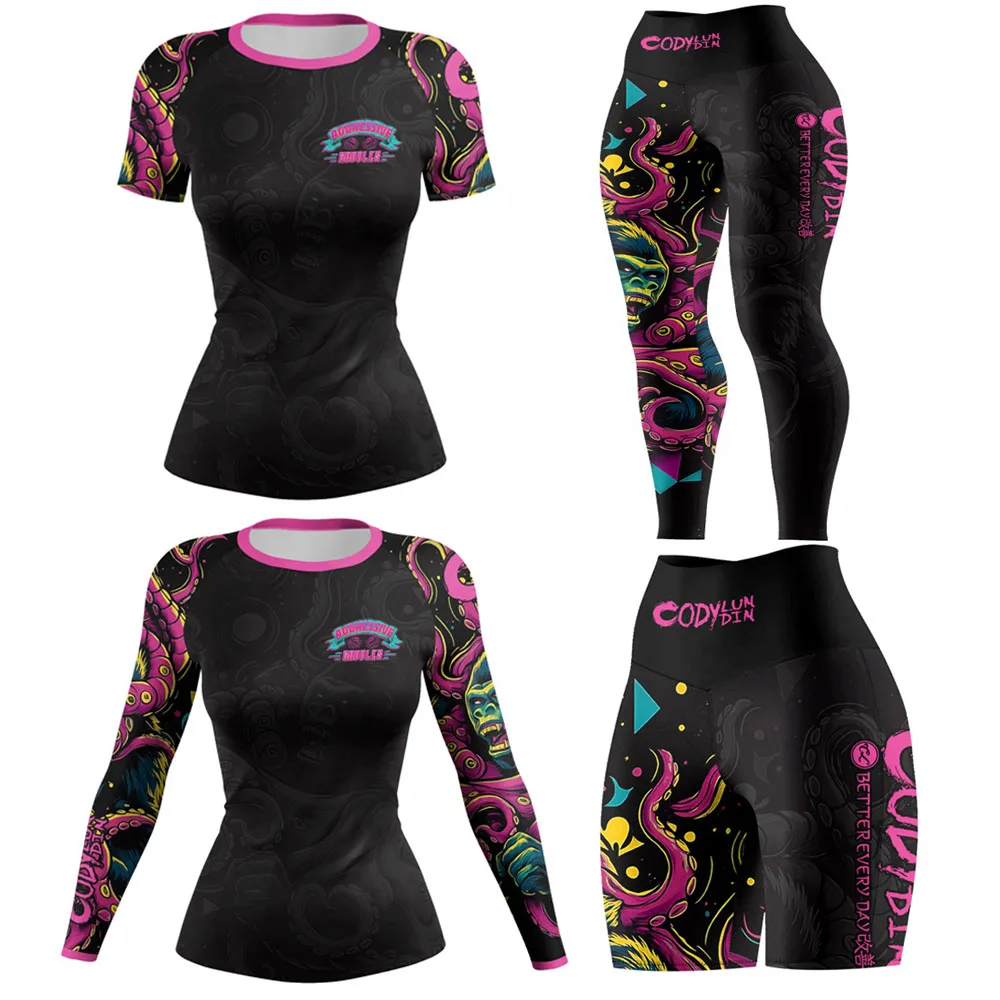 Cody Lundin Jiu Jitsu Rashguard MMA T-shirt +Pant Women 4PCS/Set Gym Running Grappling Bjj Boxing Sport Muay Thai Shorts Jerseys