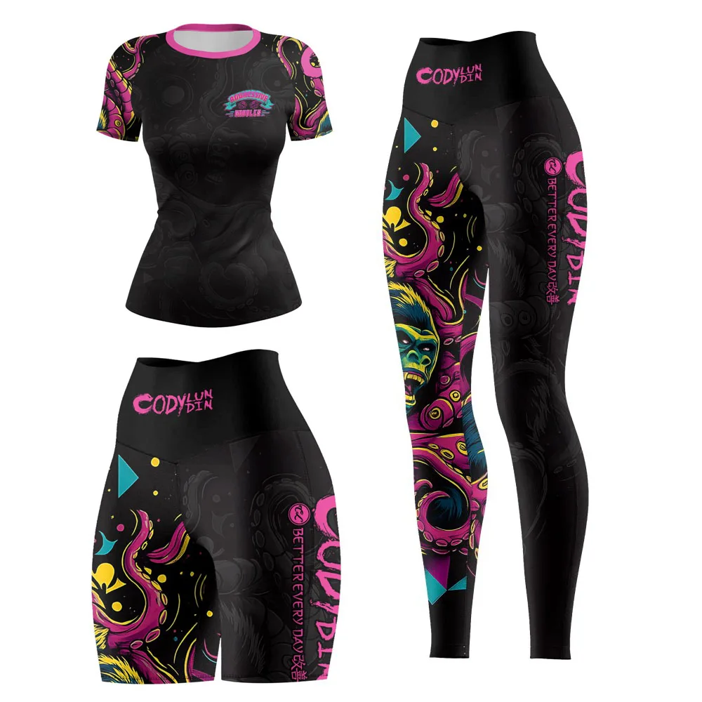 Cody Lundin Jiu Jitsu Rashguard MMA T-shirt +Pant Women 4PCS/Set Gym Running Grappling Bjj Boxing Sport Muay Thai Shorts Jerseys