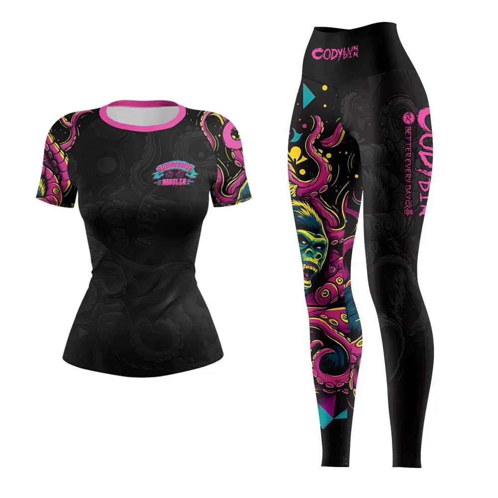 Cody Lundin Jiu Jitsu Rashguard MMA T-shirt +Pant Women 4PCS/Set Gym Running Grappling Bjj Boxing Sport Muay Thai Shorts Jerseys
