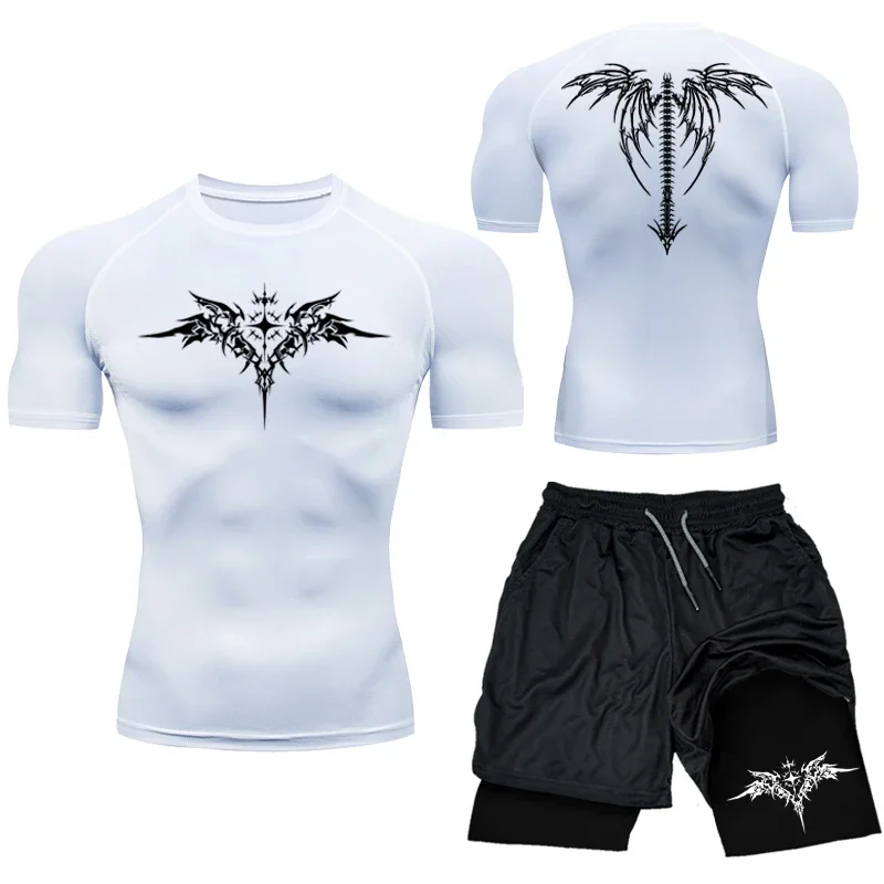 New MMA Boxing Compression Set Sportwear for Men Quick Dry Gym Shorts T Shirt Running Workout Tight Sport Rashguard 2PCS Suit