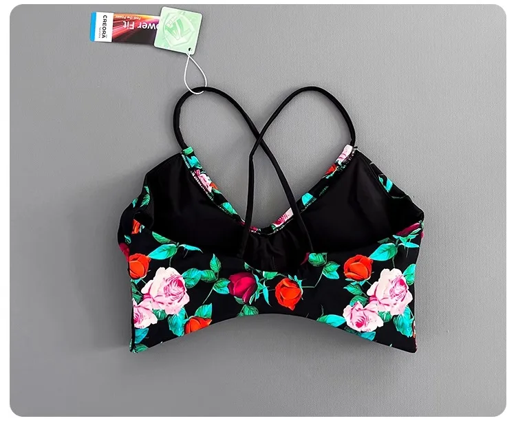 Women Cross Back Padded Sports Bra Thin Straps Wireless Shockproof Soft Breathable Yoga Fitness Camisole Top