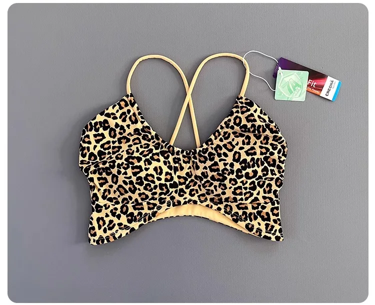 Women Cross Back Padded Sports Bra Thin Straps Wireless Shockproof Soft Breathable Yoga Fitness Camisole Top