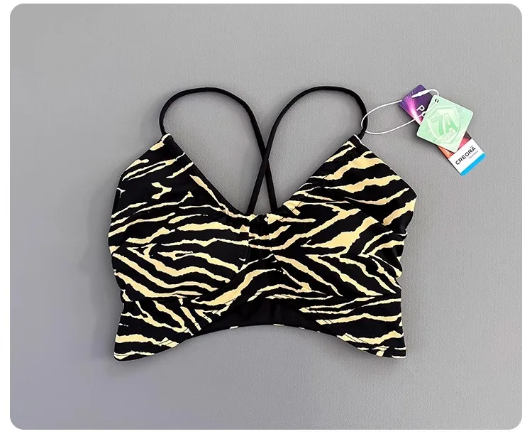 Women Cross Back Padded Sports Bra Thin Straps Wireless Shockproof Soft Breathable Yoga Fitness Camisole Top