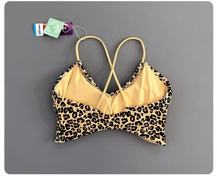 Women Cross Back Padded Sports Bra Thin Straps Wireless Shockproof Soft Breathable Yoga Fitness Camisole Top