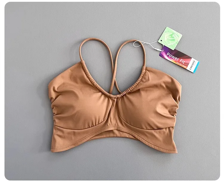 Women Cross Back Padded Sports Bra Thin Straps Wireless Shockproof Soft Breathable Yoga Fitness Camisole Top