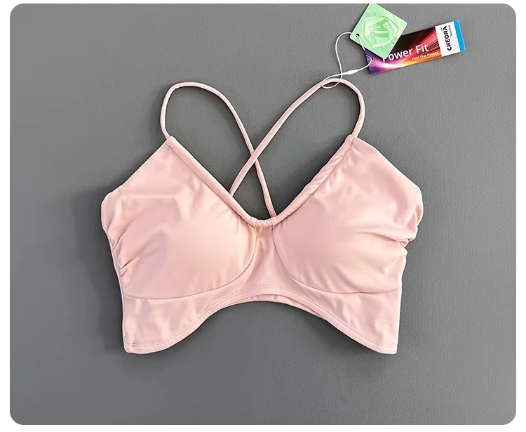 Women Cross Back Padded Sports Bra Thin Straps Wireless Shockproof Soft Breathable Yoga Fitness Camisole Top